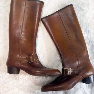 Vintage Leather Sherling-Lined Riding Boots